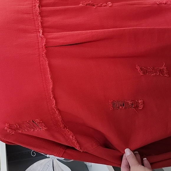 Red Shacket Distressed Long Sleeve Layering Top - Picture 5 of 7